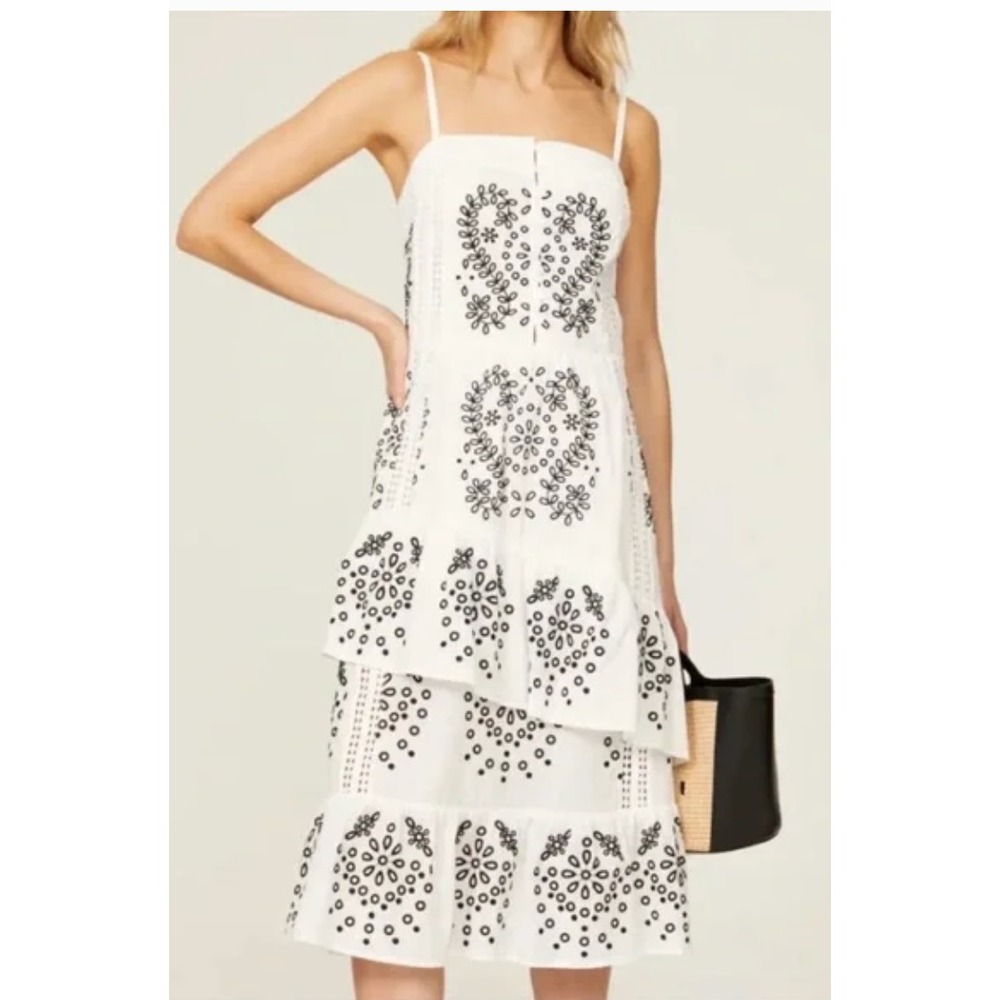 Marissa‎ Webb Dress Womens Size 4 White Black Embroidered Tiered Midi Boho